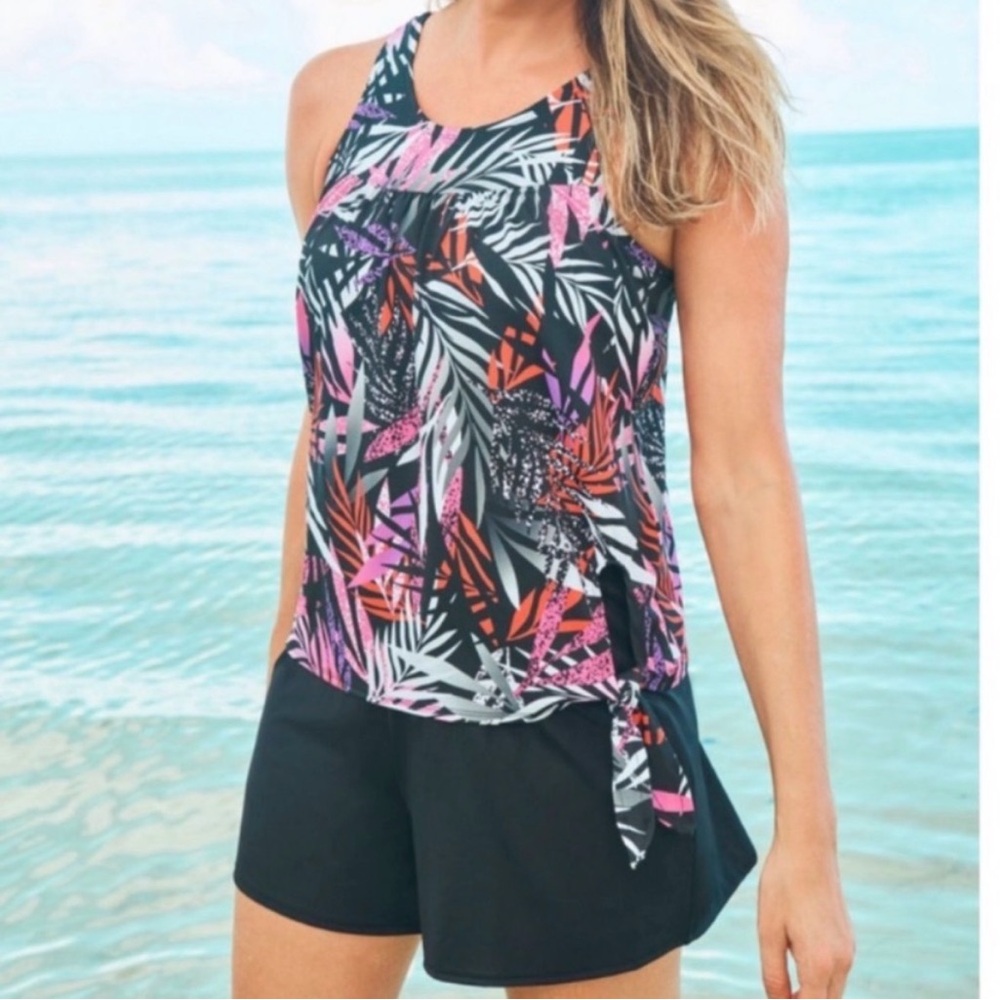 2pc Side Tie Blouson &
Shorts Tankini Swim set
Swimsuits For All plus size 22 2X